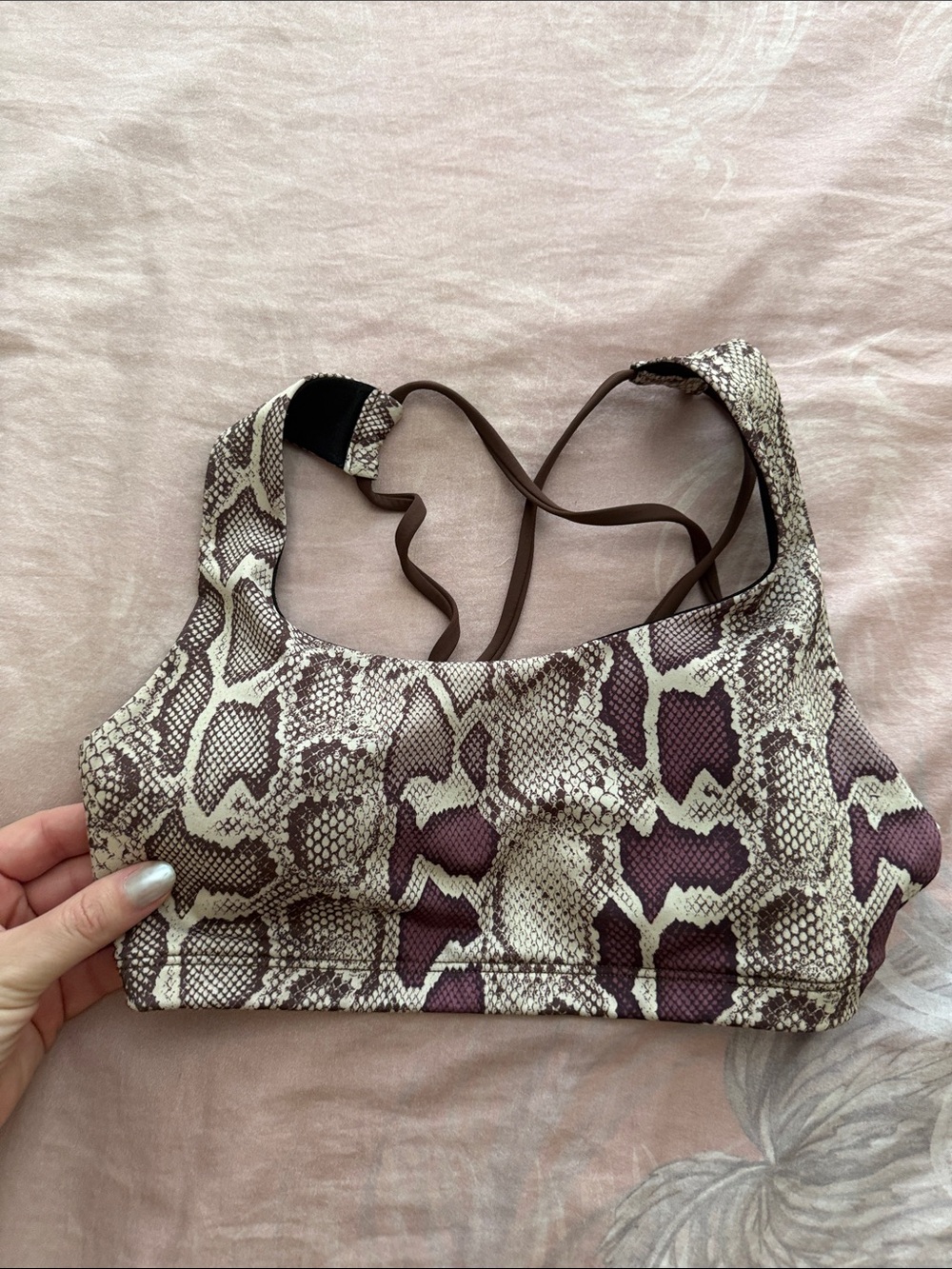 ONZIE Snake Print Women’s Sports Bra Top in Brown, Cream & Purple